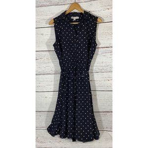 Larry Levine Womans Dress Size Large Polka Dot  Navy Blue White Pinup Sleeveless